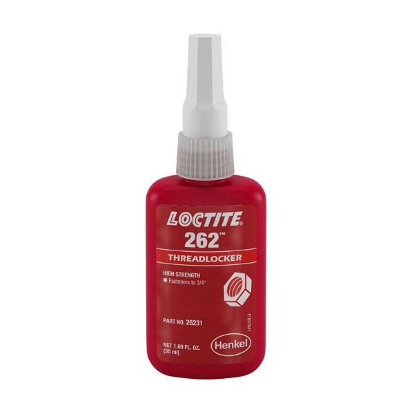 Henkel Anaerobic Threadlocker; General Purpose; Bottle; 50 Ml; Liquid; Fastener Upto 3/4 Inch Dia; Red 262 RED 50ML IDH 135374 - main